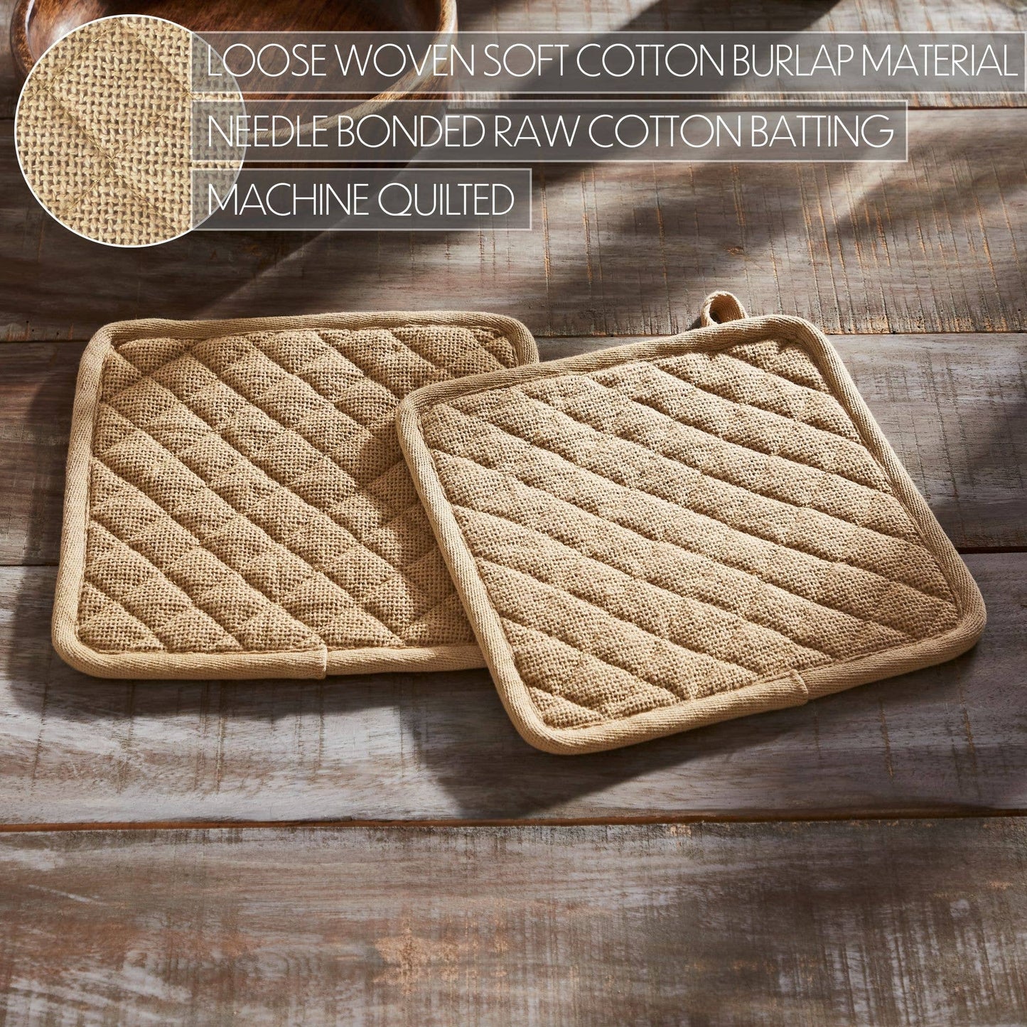 VHC Brands - Burlap Natural Pot Holder Set of 2 8x8