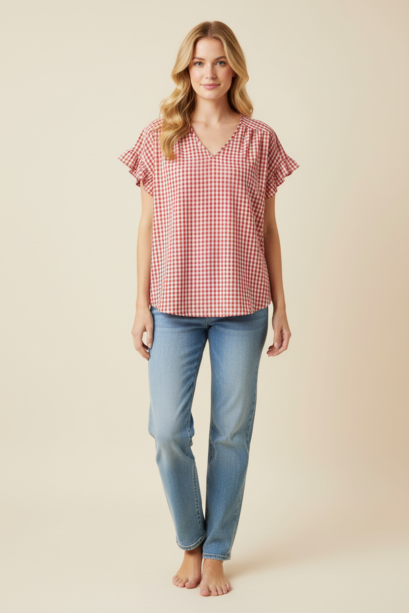 HEIMISH - ET7933-11 V NECK CHECK TOP