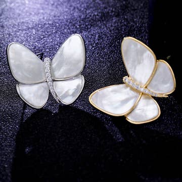 Mother of Pearl Butterfly Statement Broach in Solid Copper