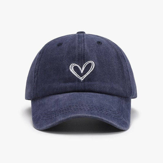 Sheer Trend - Embroidered Heart Design Washed Cotton Baseball Cap