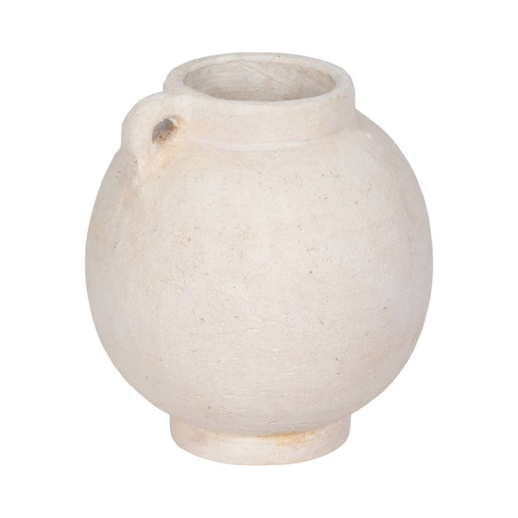 Sagebrook Home - Decorative Vase - White Ceramic Bulbous with Handle Jug, 7in