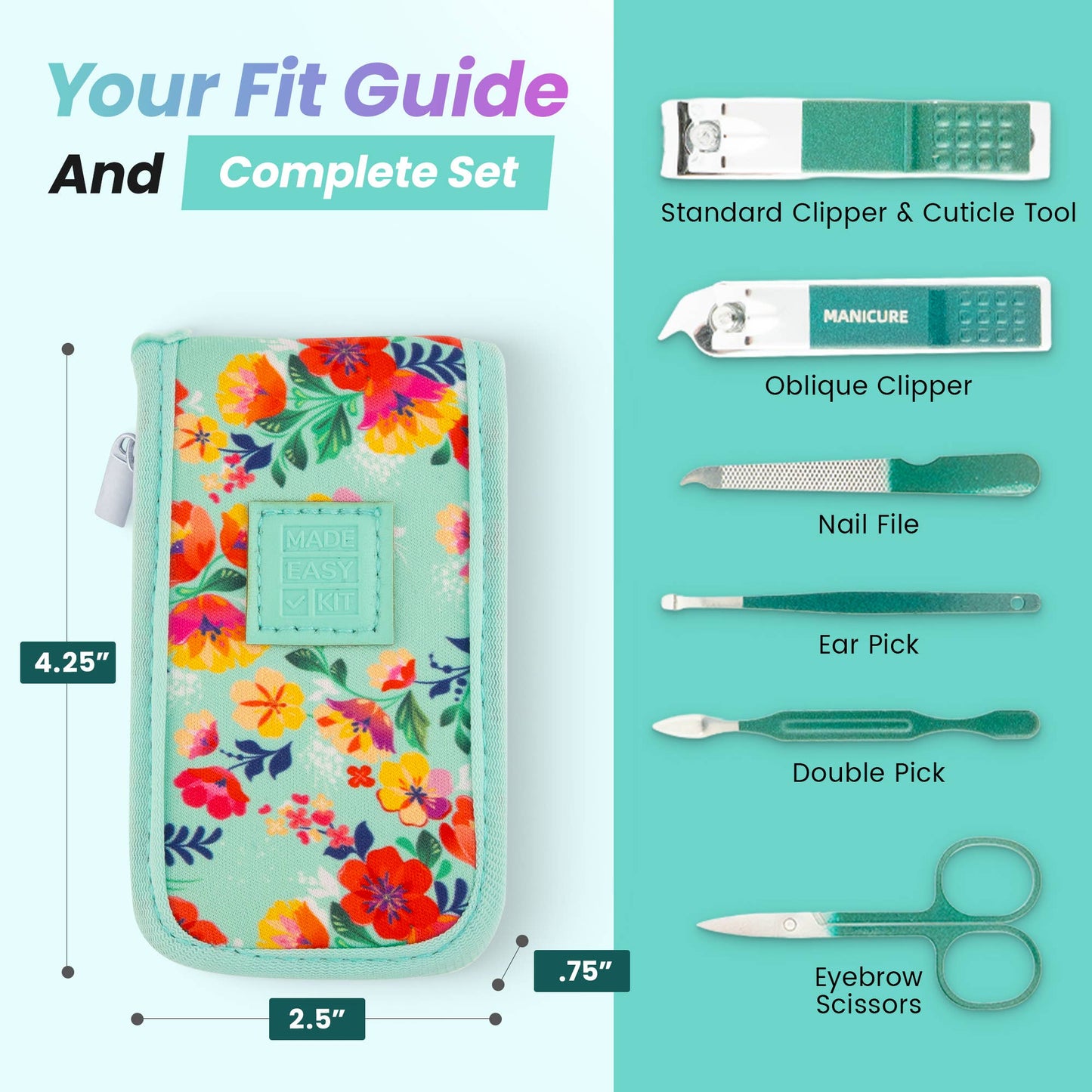 MADE EASY KIT - Made Easy Kit Nail Clipper Set – 7-Piece Kit Neoprene Case