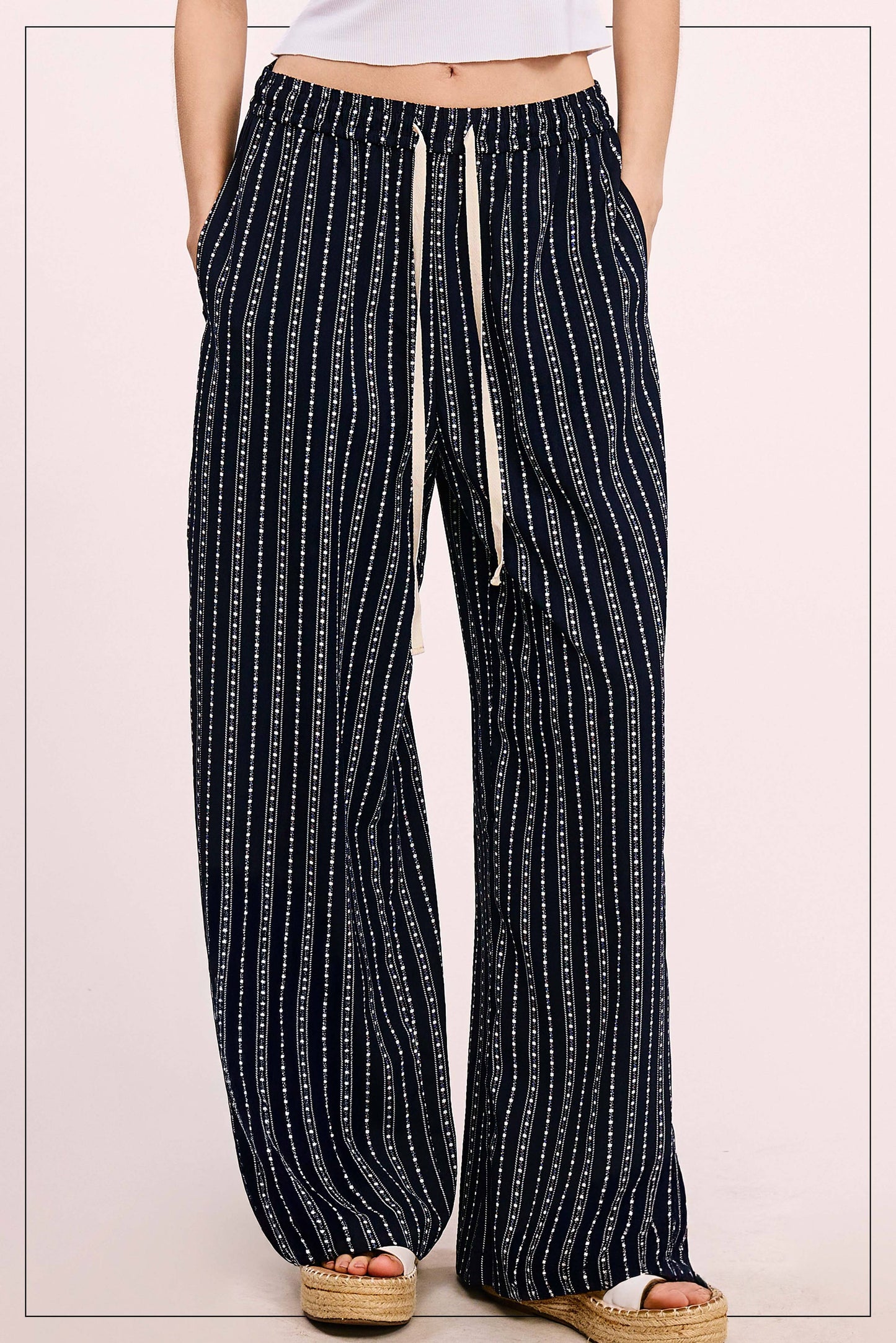 La Miel - Patterned Design Relaxed Fit Pants With Pockets