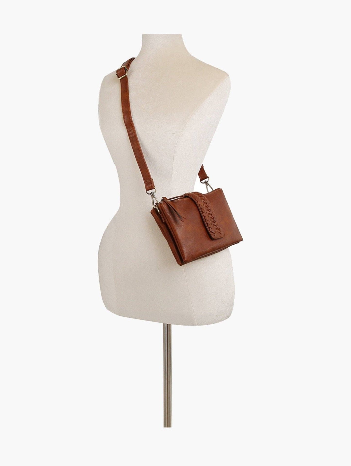 MiMi Wholesale - Women's Two-Compartment Crossbody Bag with Braid Detail