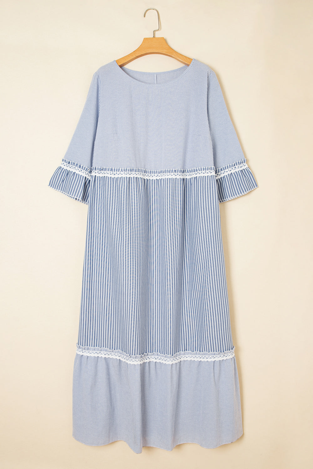 Plus Size Sky Blue Stripe Shift Long Dress