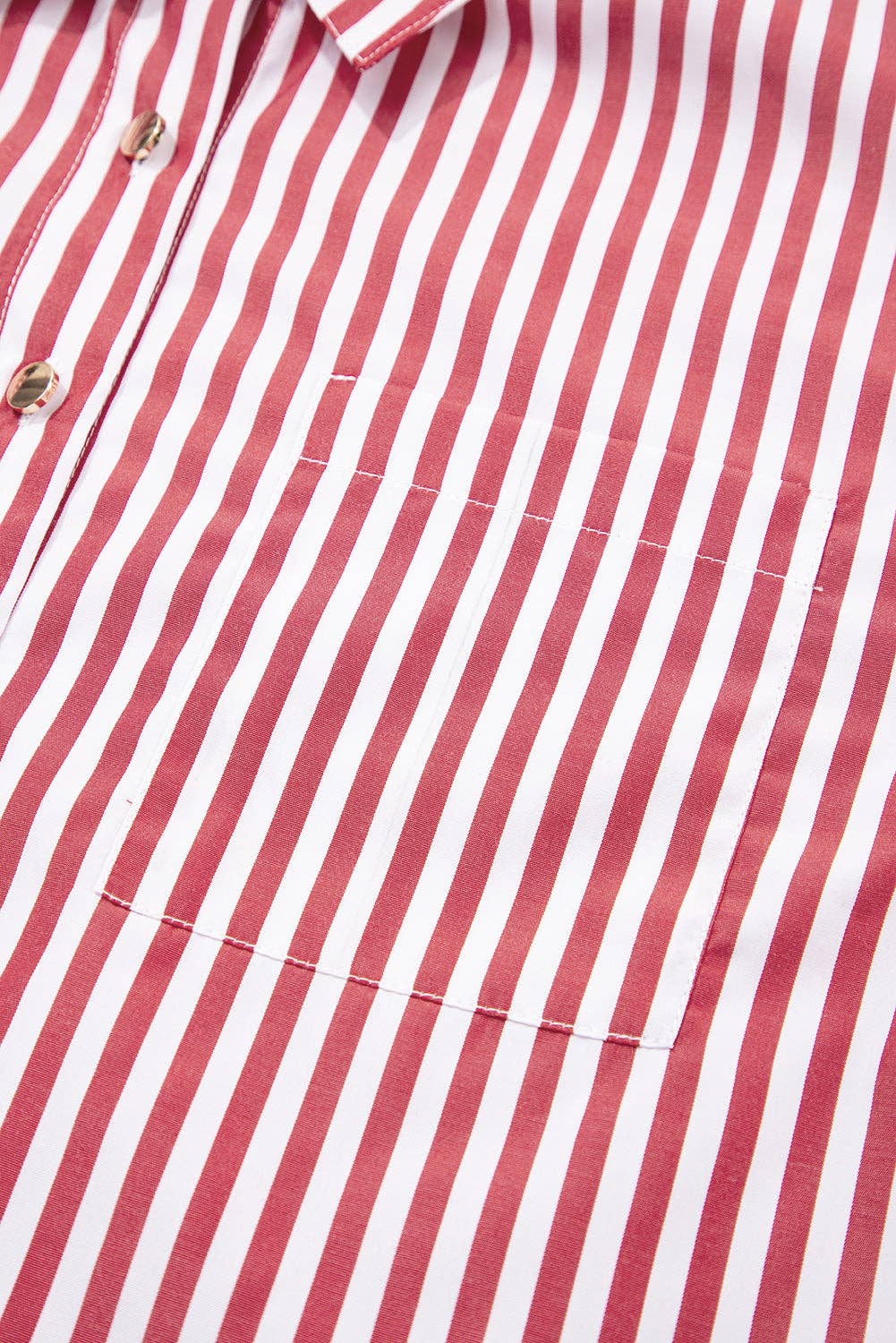 Lovesoft - Red Stripe Patched Pocket Side Slit Loose Shirt