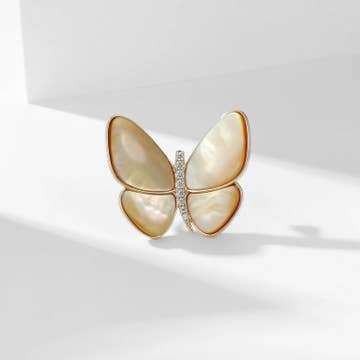 Mother of Pearl Butterfly Statement Broach in Solid Copper