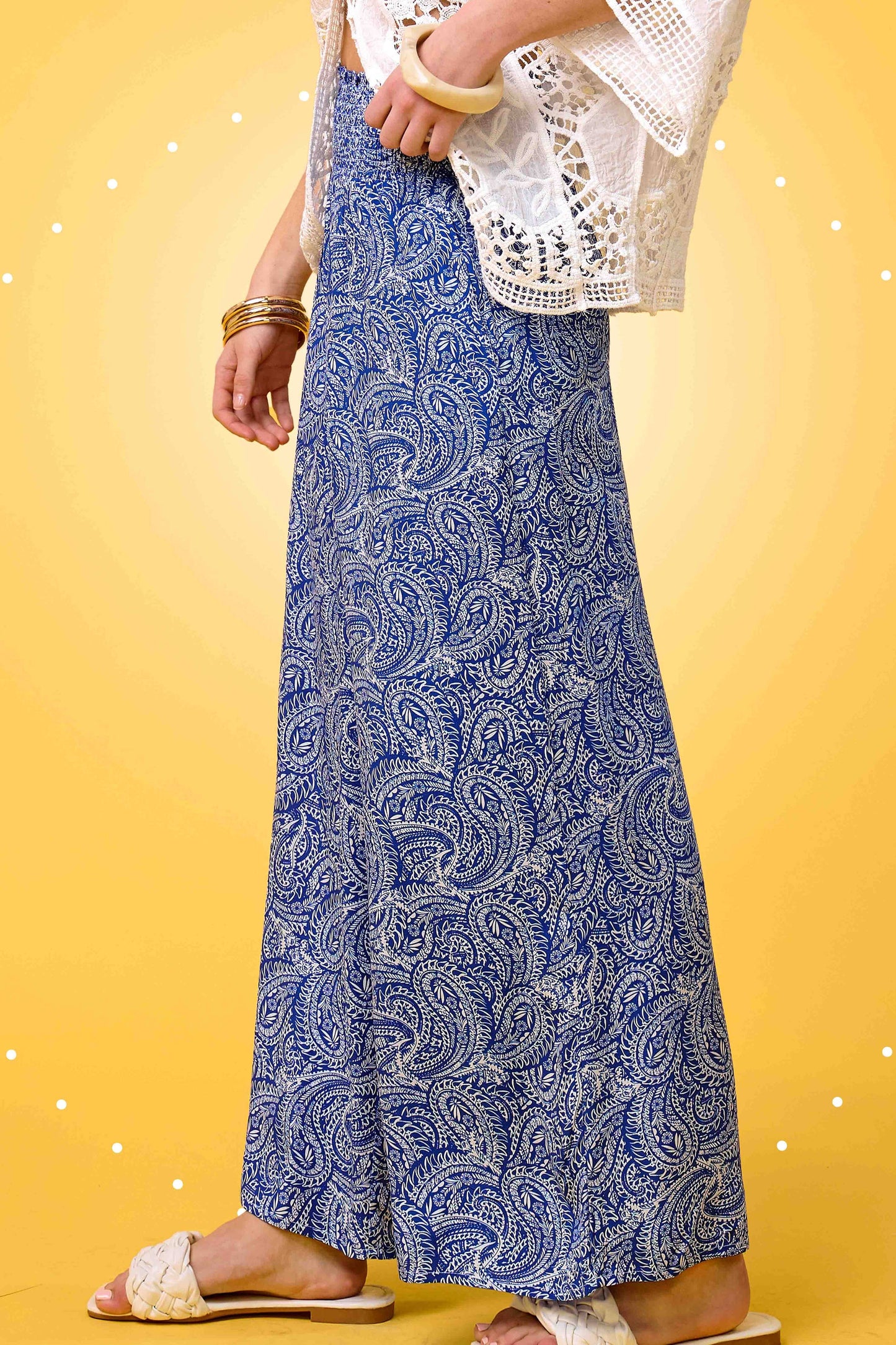 JCP4225-Boho Paisley Print Wide Leg Flowy Pants with Pockets