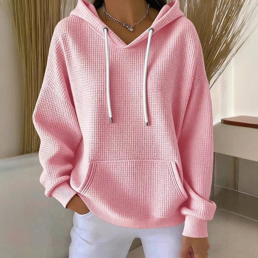 Suhkasana - Waffle Knit Hoodie Drawstring Oversized Sweatshirt