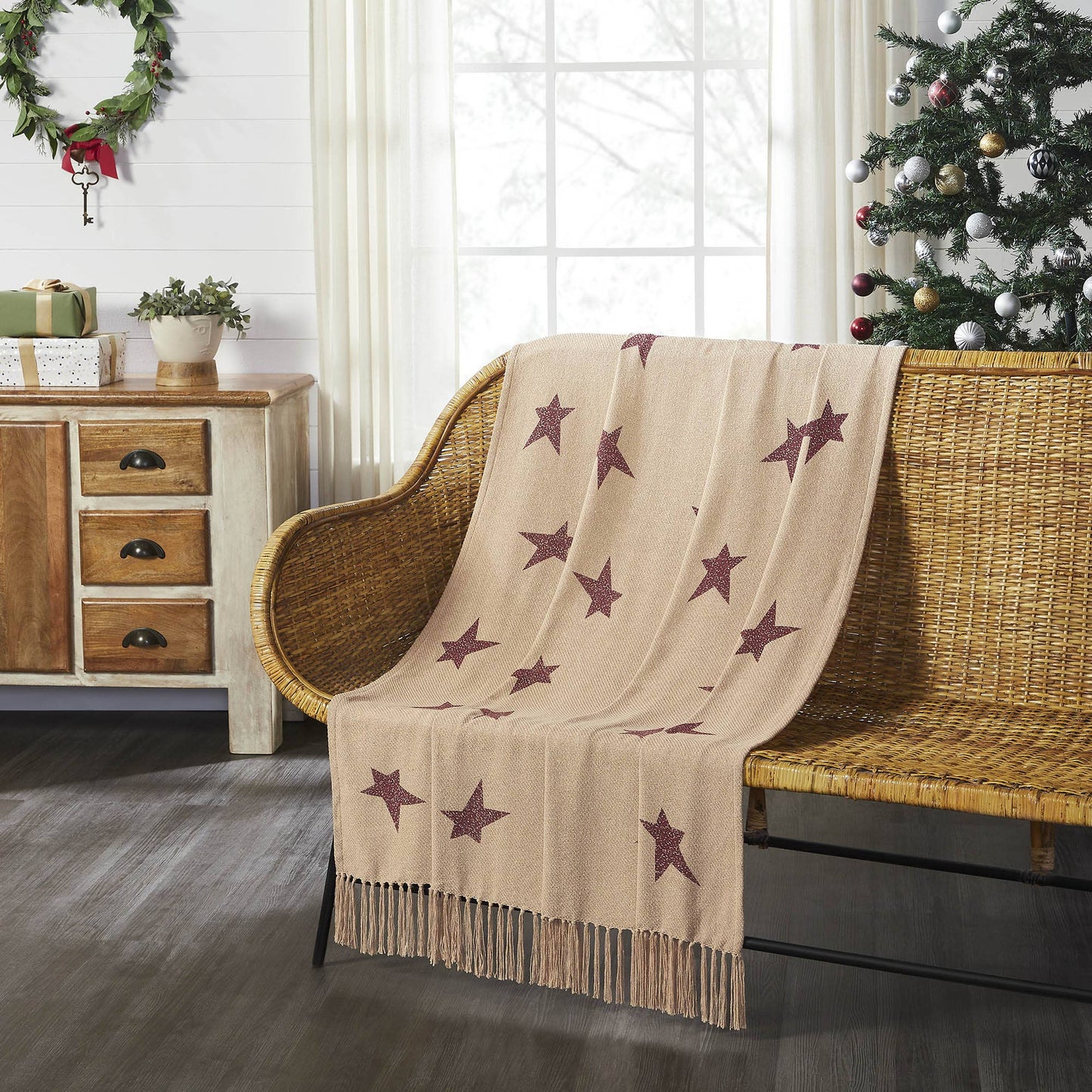 VHC Brands - Burgundy Primitive Star Woven Throw Blanket 50x60 Gable