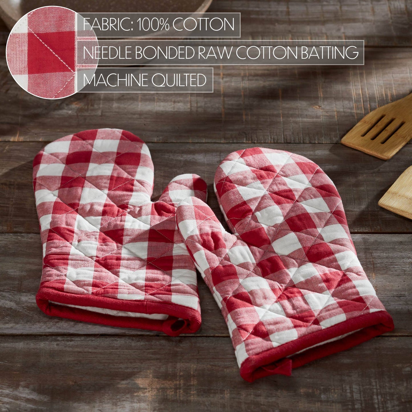 VHC Brands - Annie Red Gingham Check Oven Mitt Set of 2