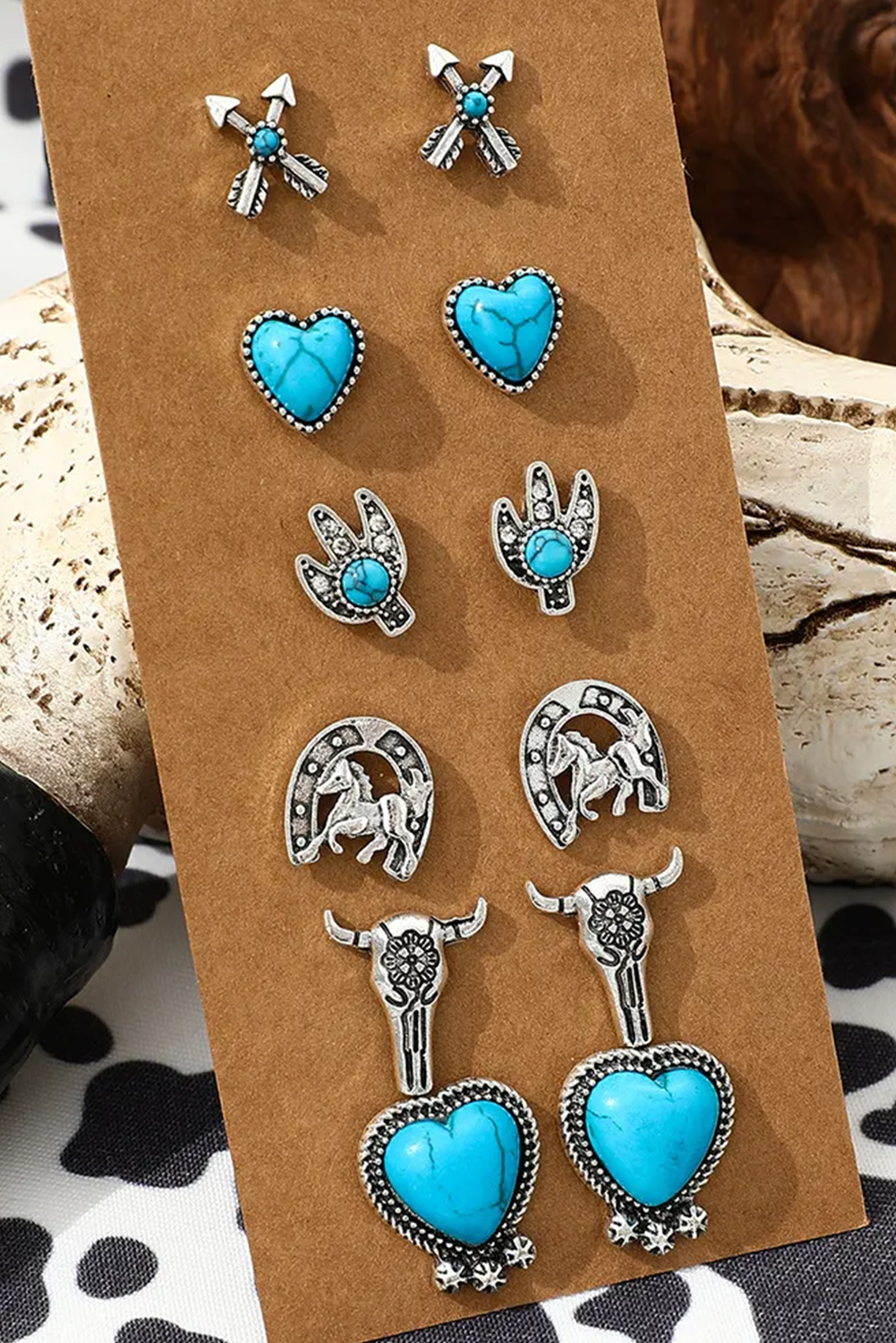 Little Daisy Closet - LDC Vintage Turquoise Western Pattern Stud Earrings