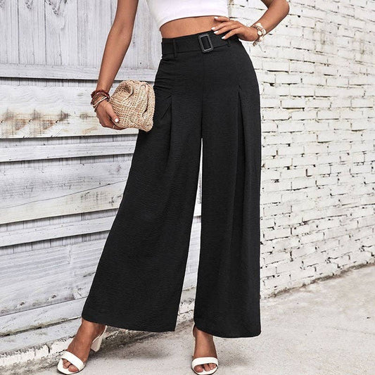 Solid High Waist Wide Leg Pants
