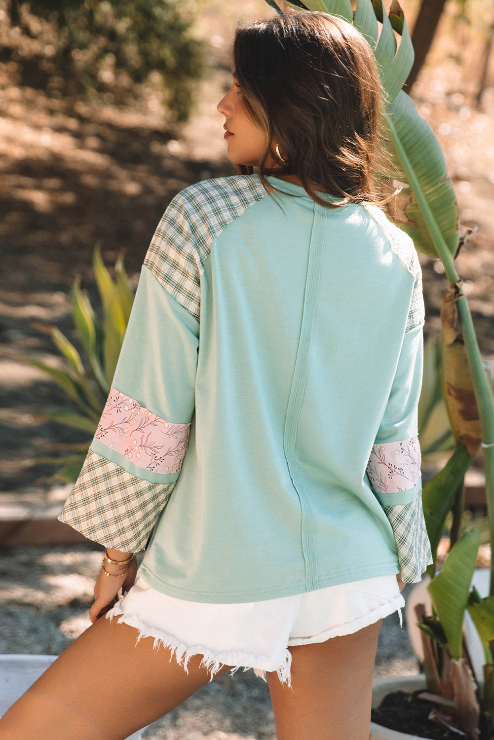 Aqua Plaid Floral Peace Heart Graphic Top