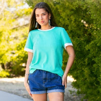 Half Sleeve Waffle Knit Top