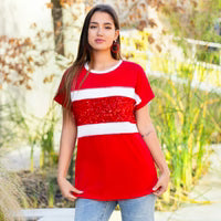 Striped Sequin Half Sleeve Top