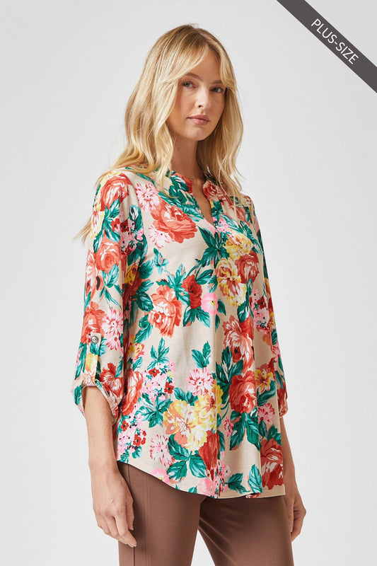 DEAR SCARLETT - PLUS SIZE  3/4 Sleeve Printed LIZZY Top