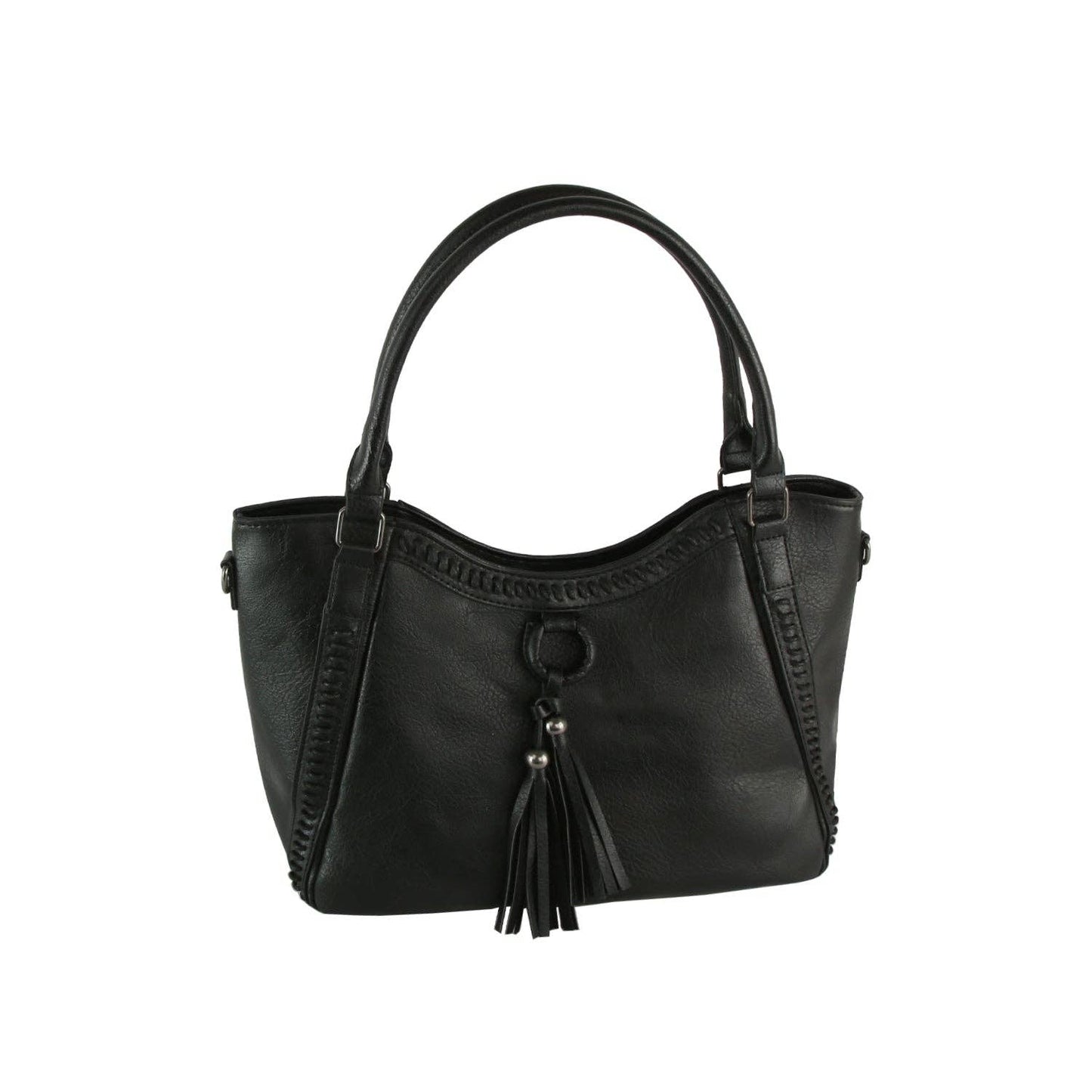 Handbag Factory Corp - Whipstitch Tassel Bead Accented Shoulder Tote
