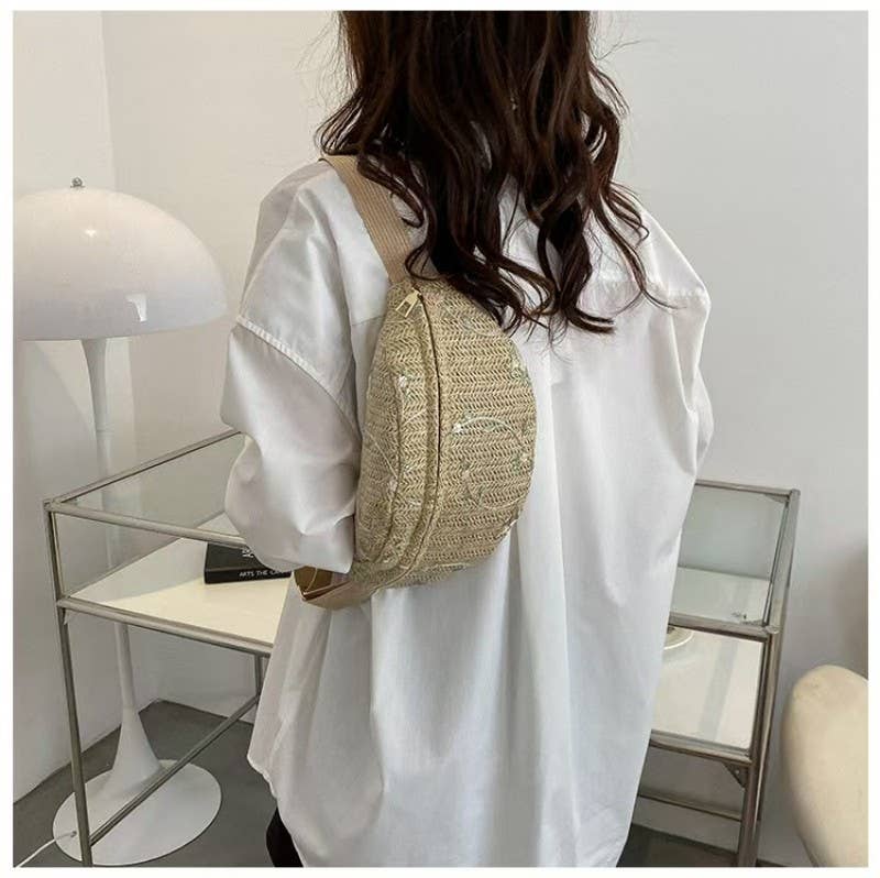 JOSSLYN by wall to wall - RAFFIA STRAW WAIST FANNY PACK CROSSBODY BELT BAG | 40P559