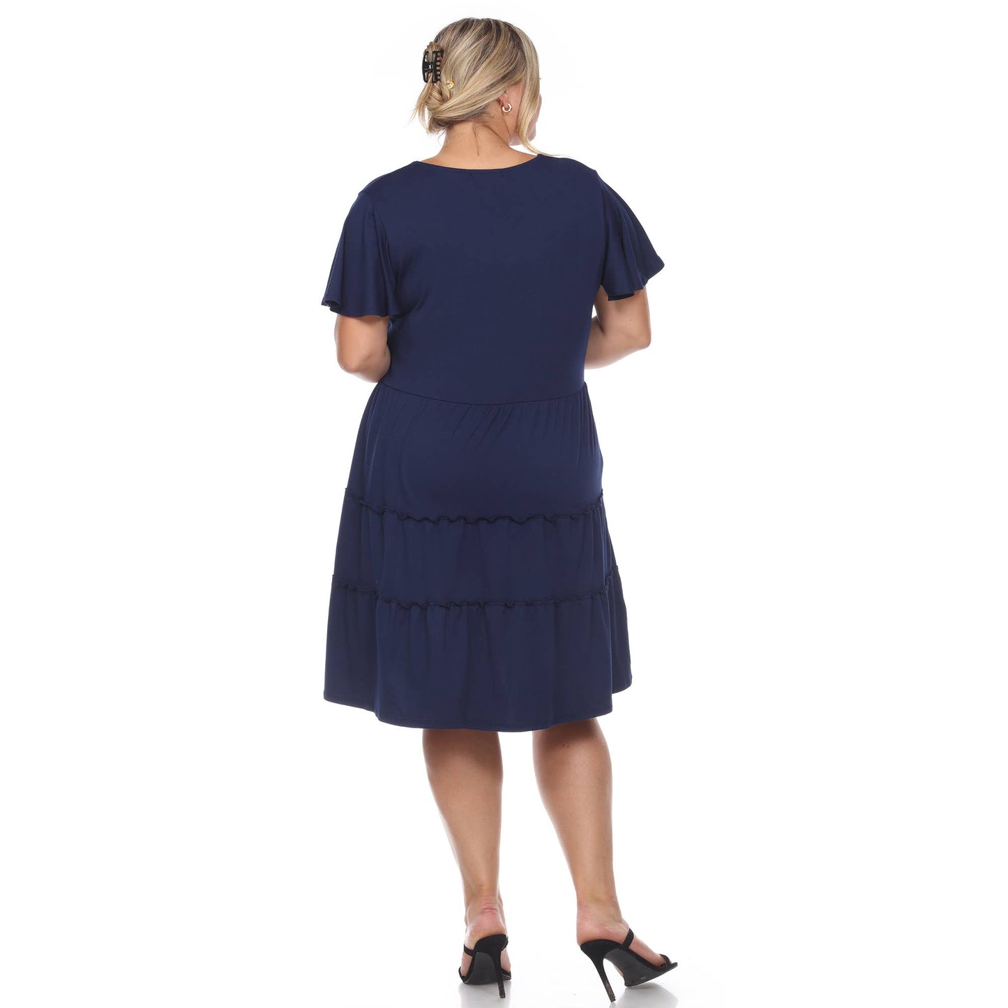 WHITE MARK - Plus Size Short Sleeve V-neck Tiered Midi Dress