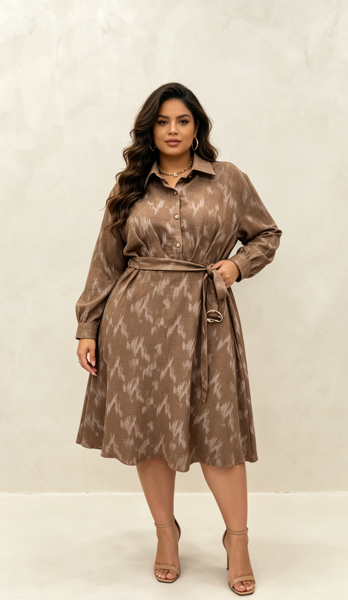 2W - Plus-size sequin shirt dress with belt