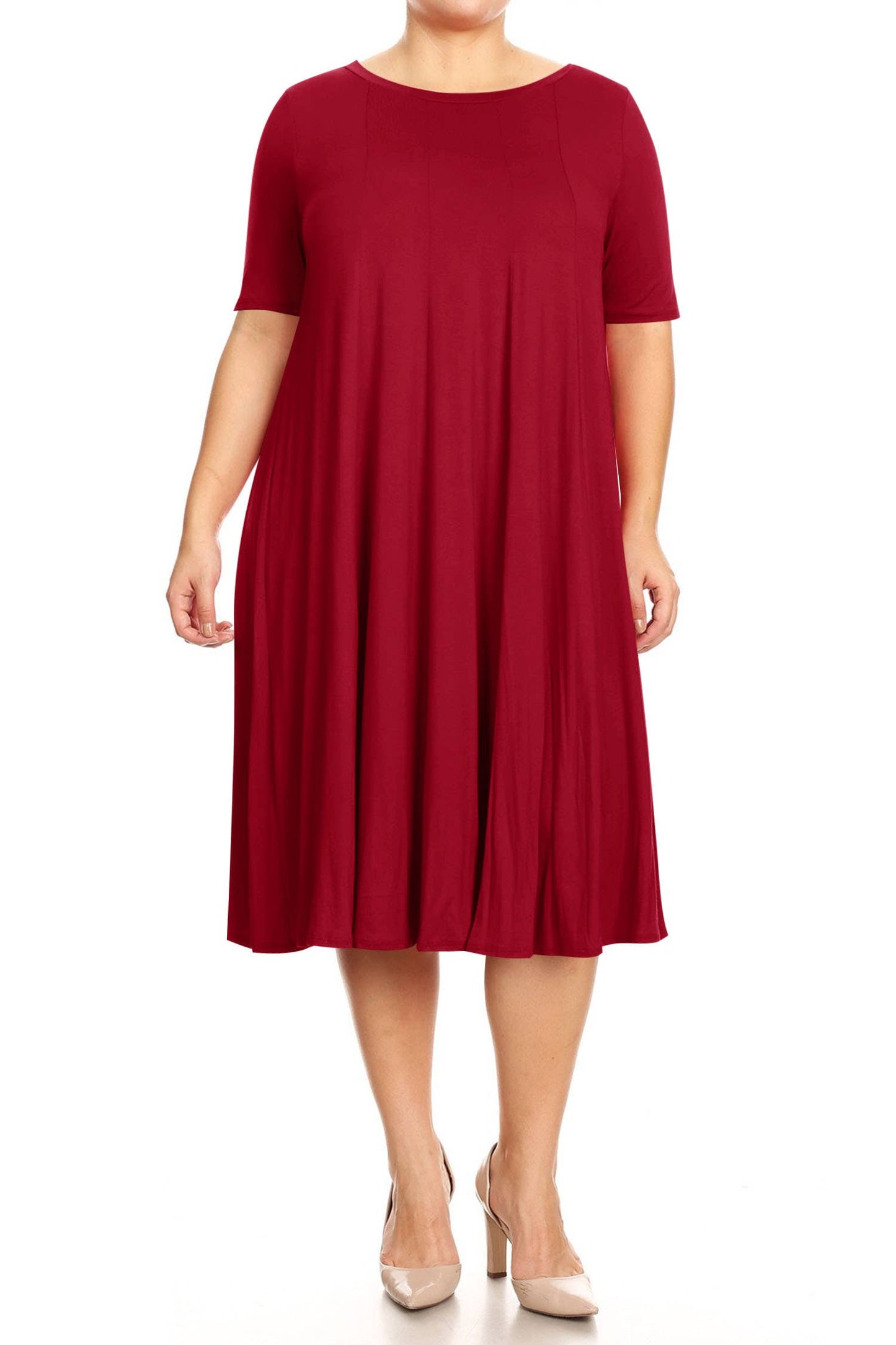 Women's Plus Size A-Line Round Neck Casual Solid Midi Dress