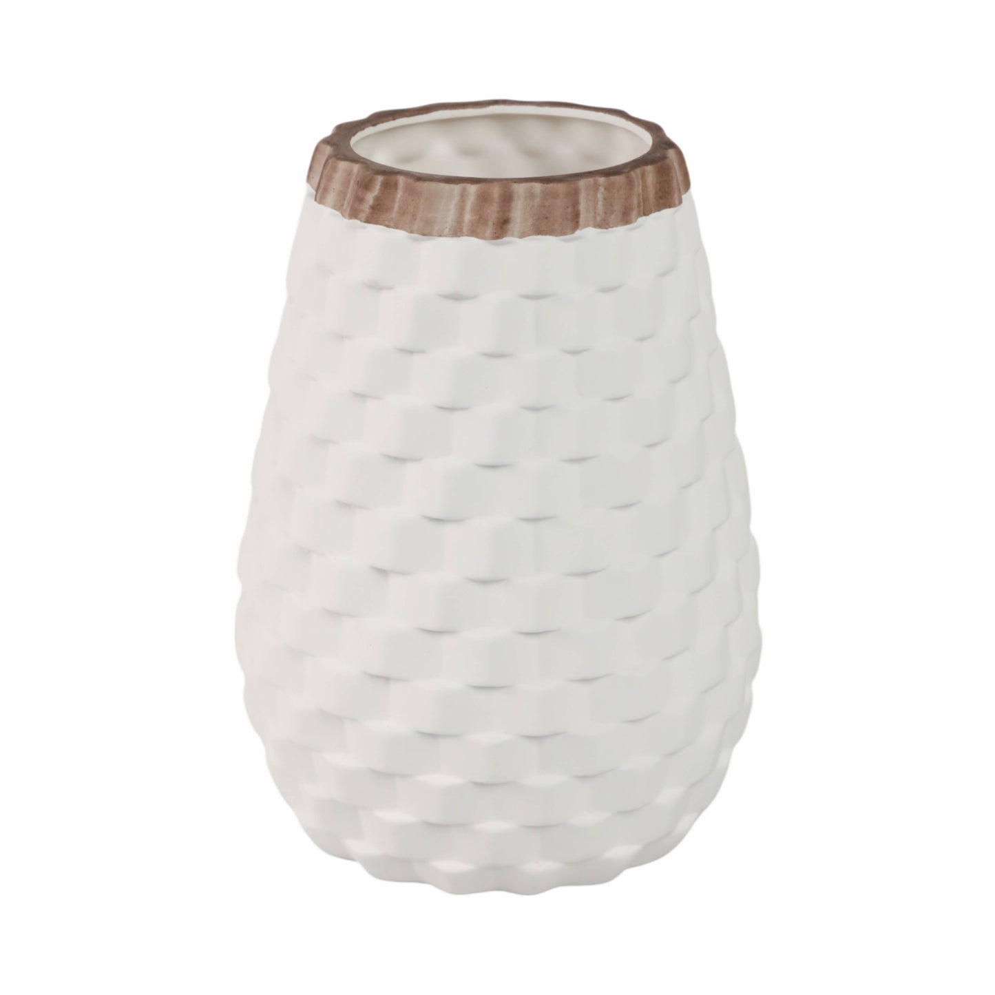 Sagebrook Home - Decorative Vase - White/Brown Ceramic Round Textured, 9 in.
