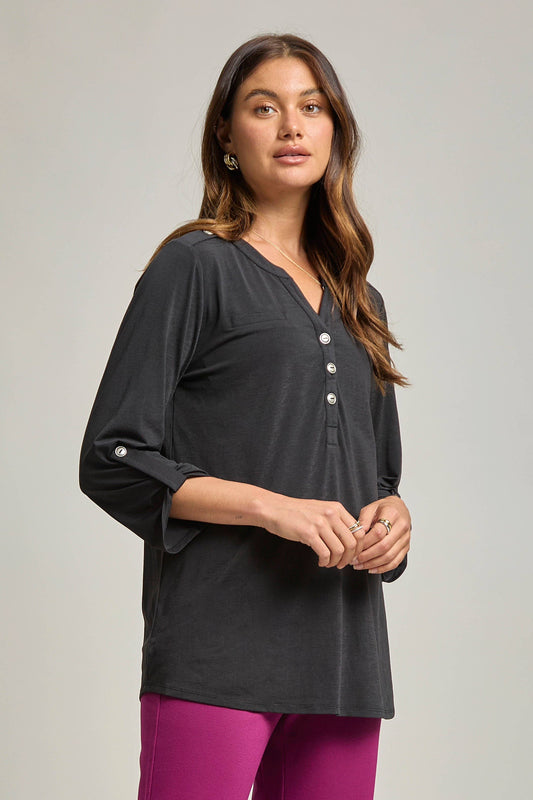 DEAR SCARLETT - Solid Colored Buttoned Lizzy Top