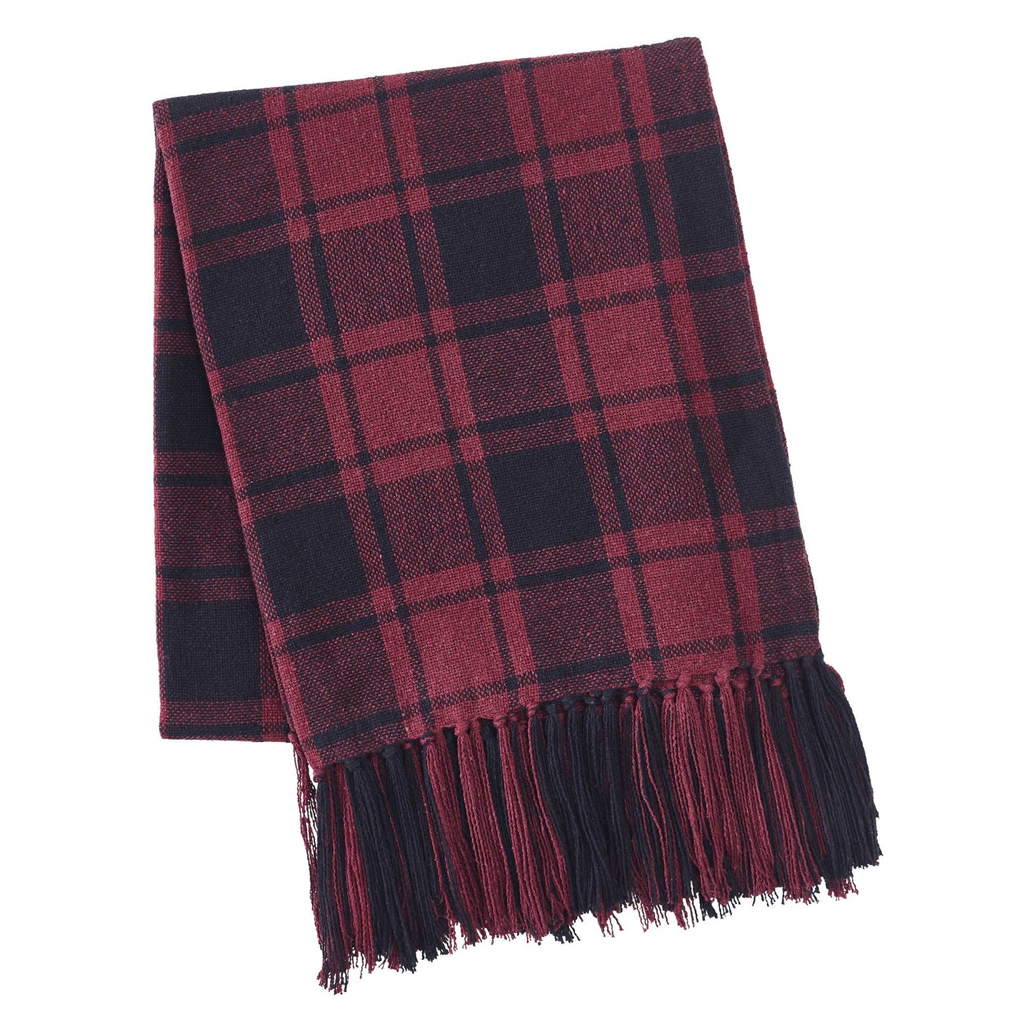 VHC Brands - Cranberry Black Plaid Woven Throw Blanket Lodge Decor 50x60