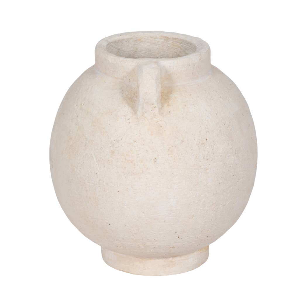 Sagebrook Home - Decorative Vase - White Ceramic Bulbous with Handle Jug, 7in
