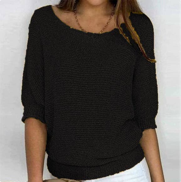 Suhkasana - Lightweight Knit Sweater Dolman Sleeve Pullover Top