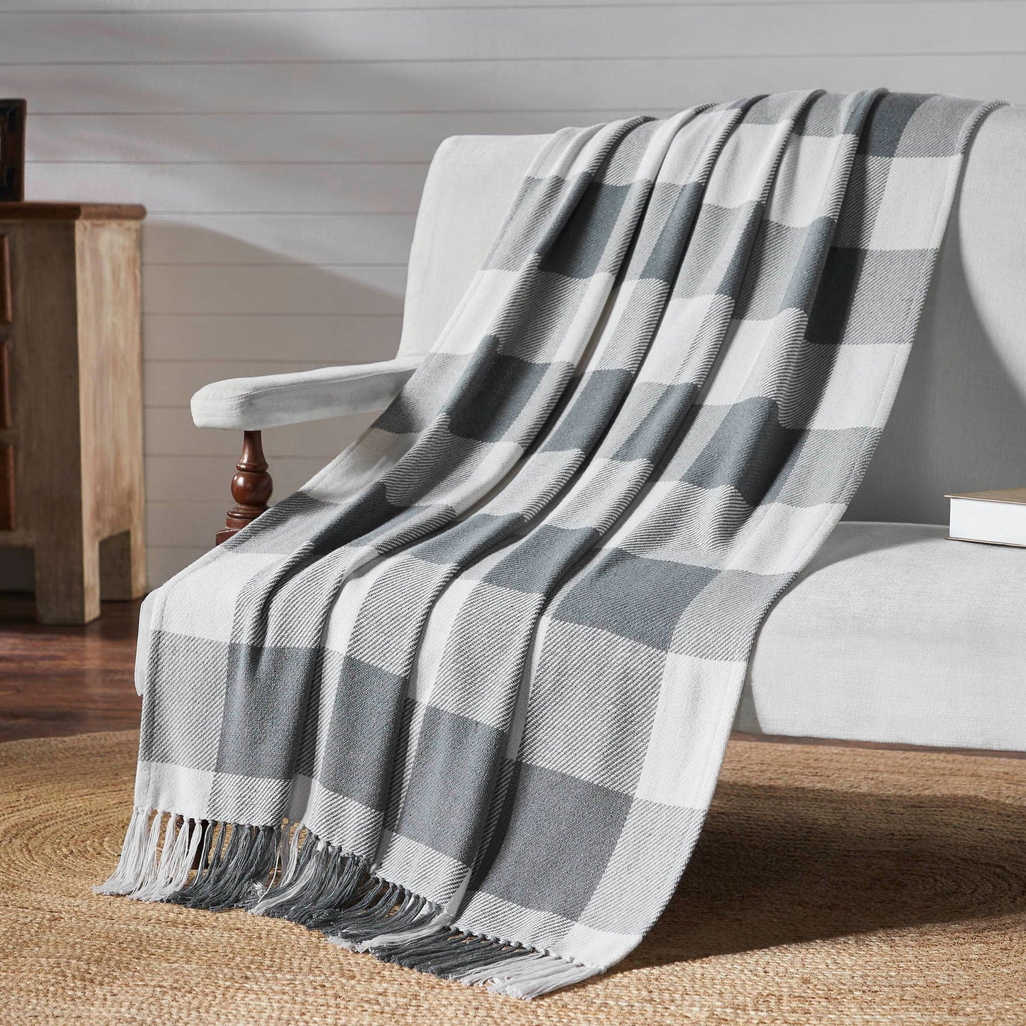 VHC Brands - Annie Grey Buffalo Check Woven Throw Blanket 50x60