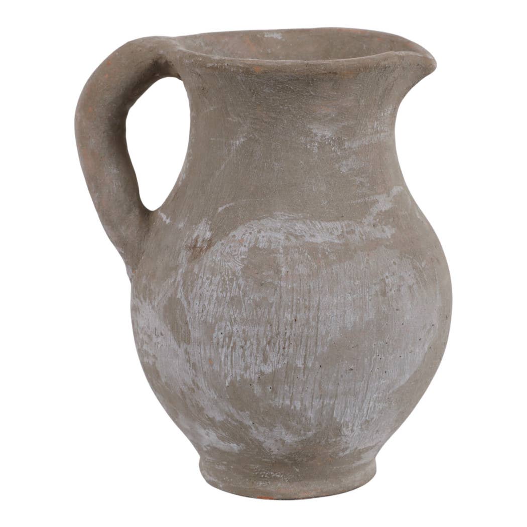 Sagebrook Home - Decorative Vase - Grey Terracotta Jug Handled Pitcher, 7 in.