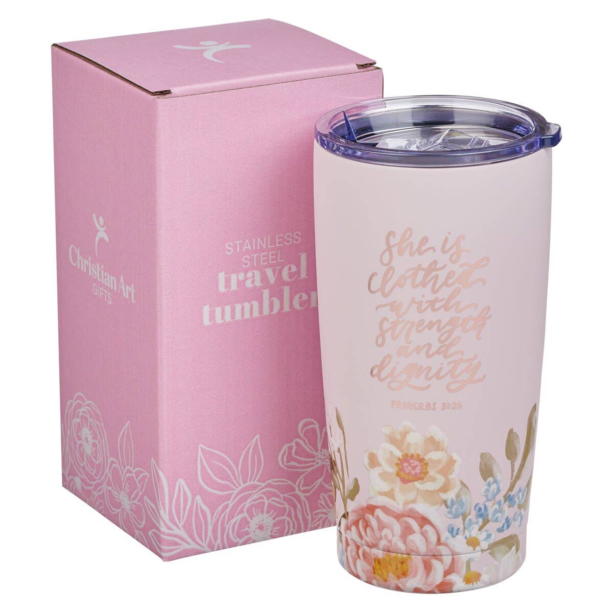 Christian Art Gifts - Tumbler SS Pink Strength & Dignity Prov. 31:25