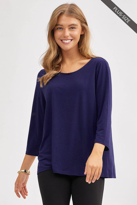 DEAR SCARLETT- PLUS SIZE Classic Wrinkle-Free Round Neck Top SD-ROUNDP