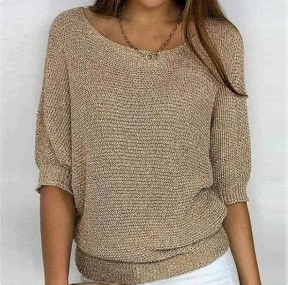 Suhkasana - Lightweight Knit Sweater Dolman Sleeve Pullover Top