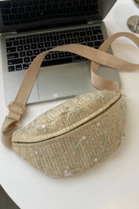 JOSSLYN by wall to wall - RAFFIA STRAW WAIST FANNY PACK CROSSBODY BELT BAG | 40P559