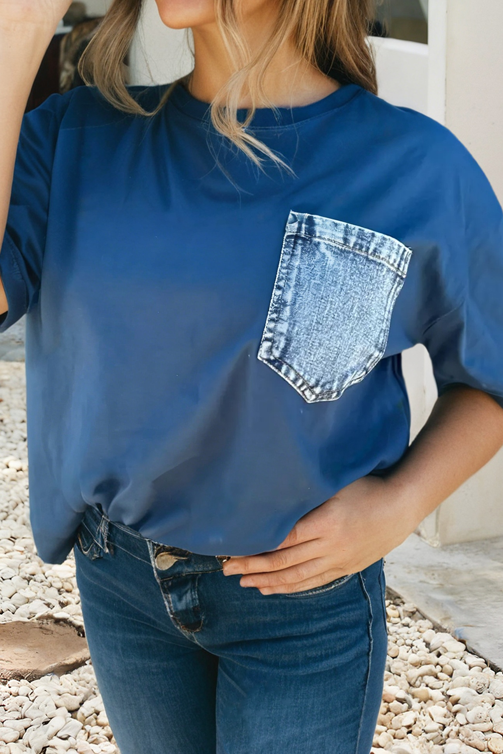 Little Daisy Closet - LDC Colorblock  Chest Pocket Patched Casual Top