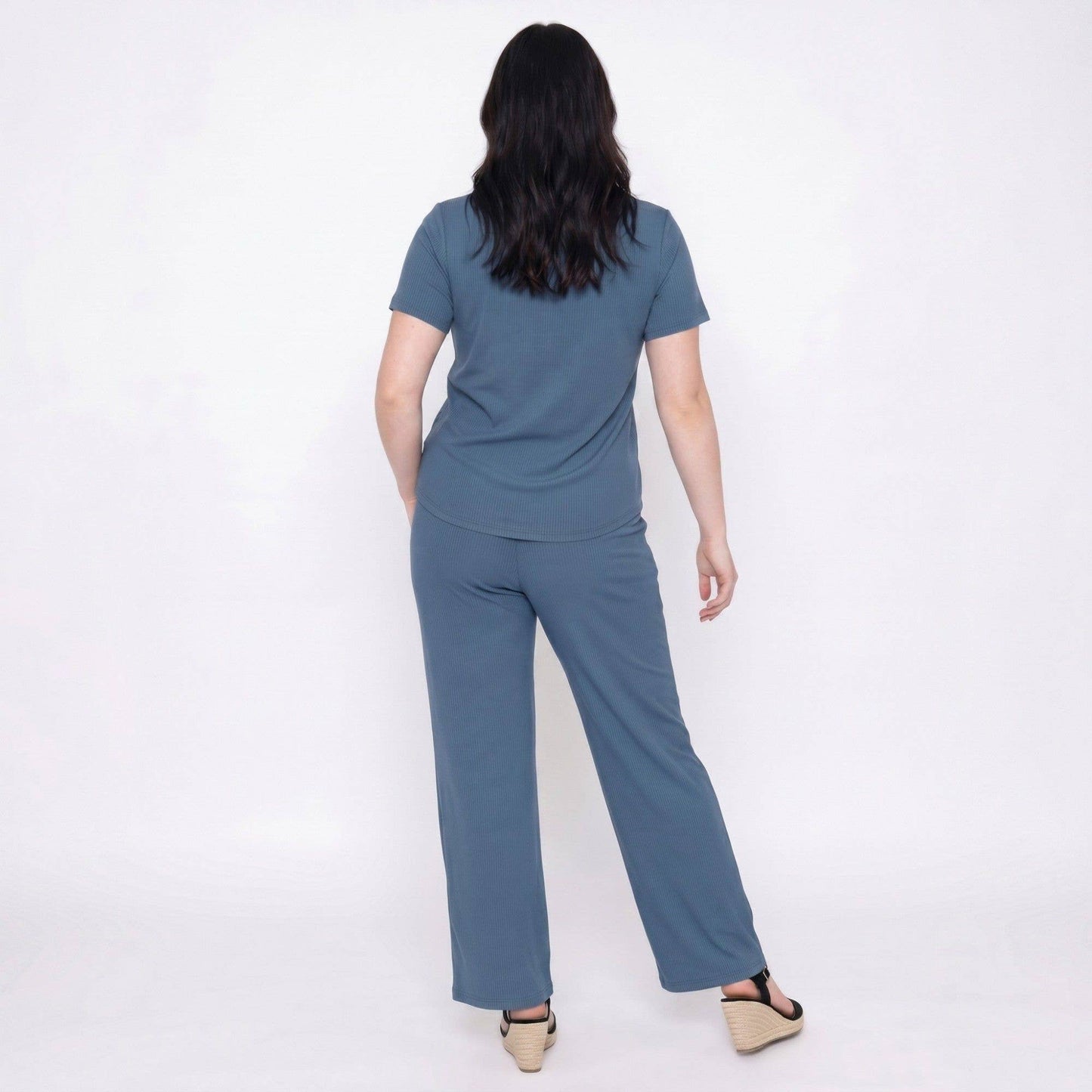 Anna Kaci Wholesale - Plus Size 2-Piece Short Sleeve Button Front Pajama Top and Wide Leg Pants Sleepwear Lounge Set