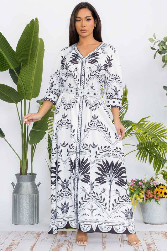 Women's Flower Print Button Down Maxi Dress