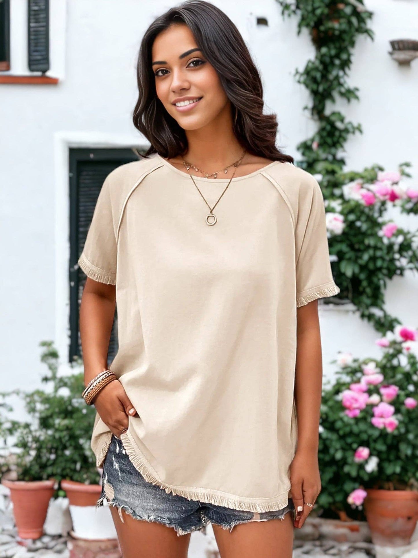 Anna Kaci Wholesale - Frayed Hem Loose Shirt