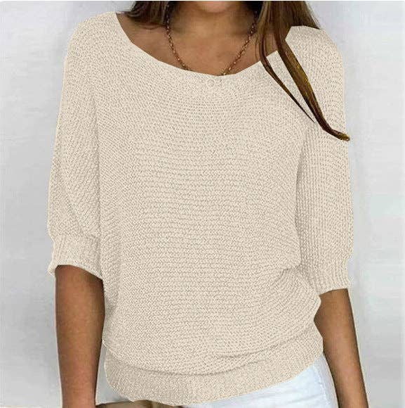 Suhkasana - Lightweight Knit Sweater Dolman Sleeve Pullover Top