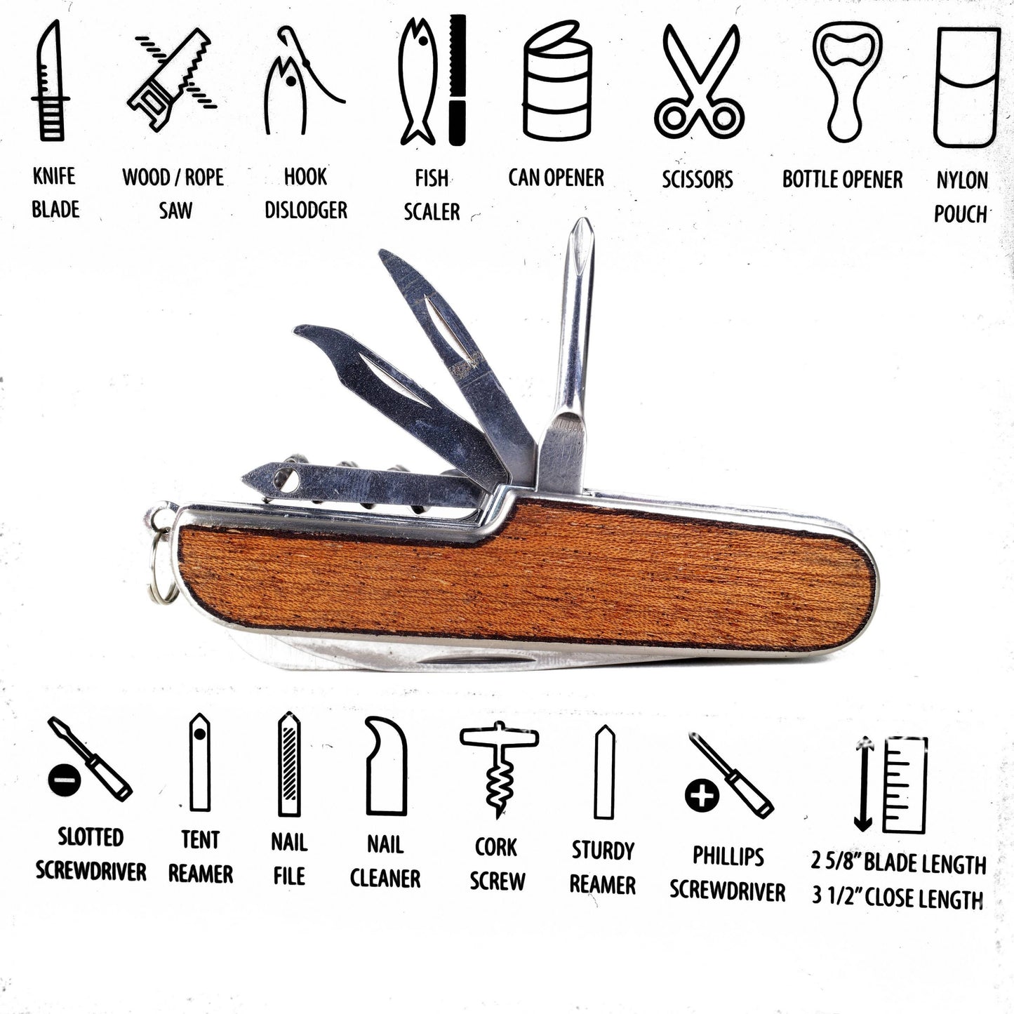 Resolute Star - Heavyweight Swiss Army Knife Multi-tool, Mahogany Wood