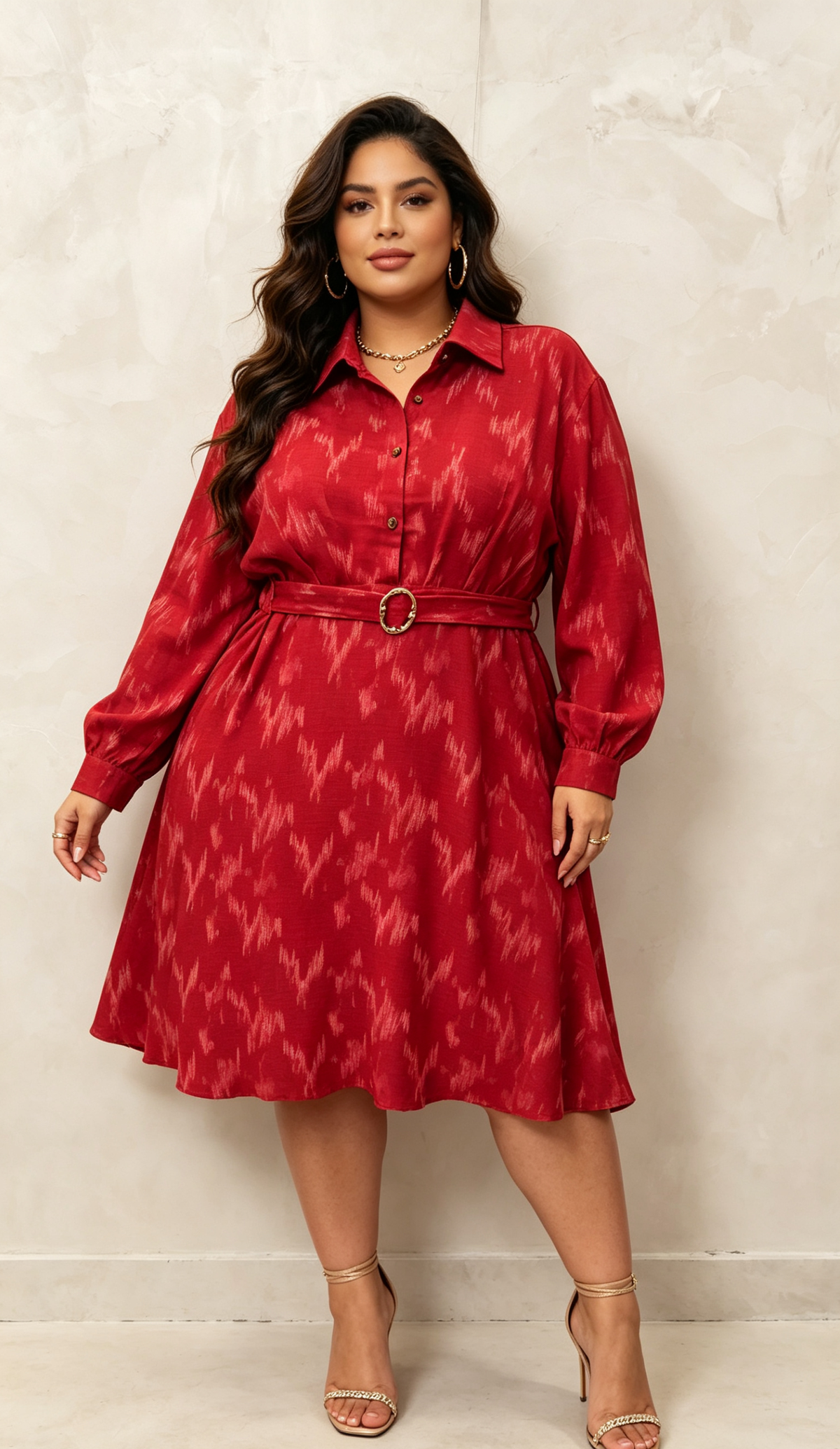 2W - Plus-size sequin shirt dress with belt