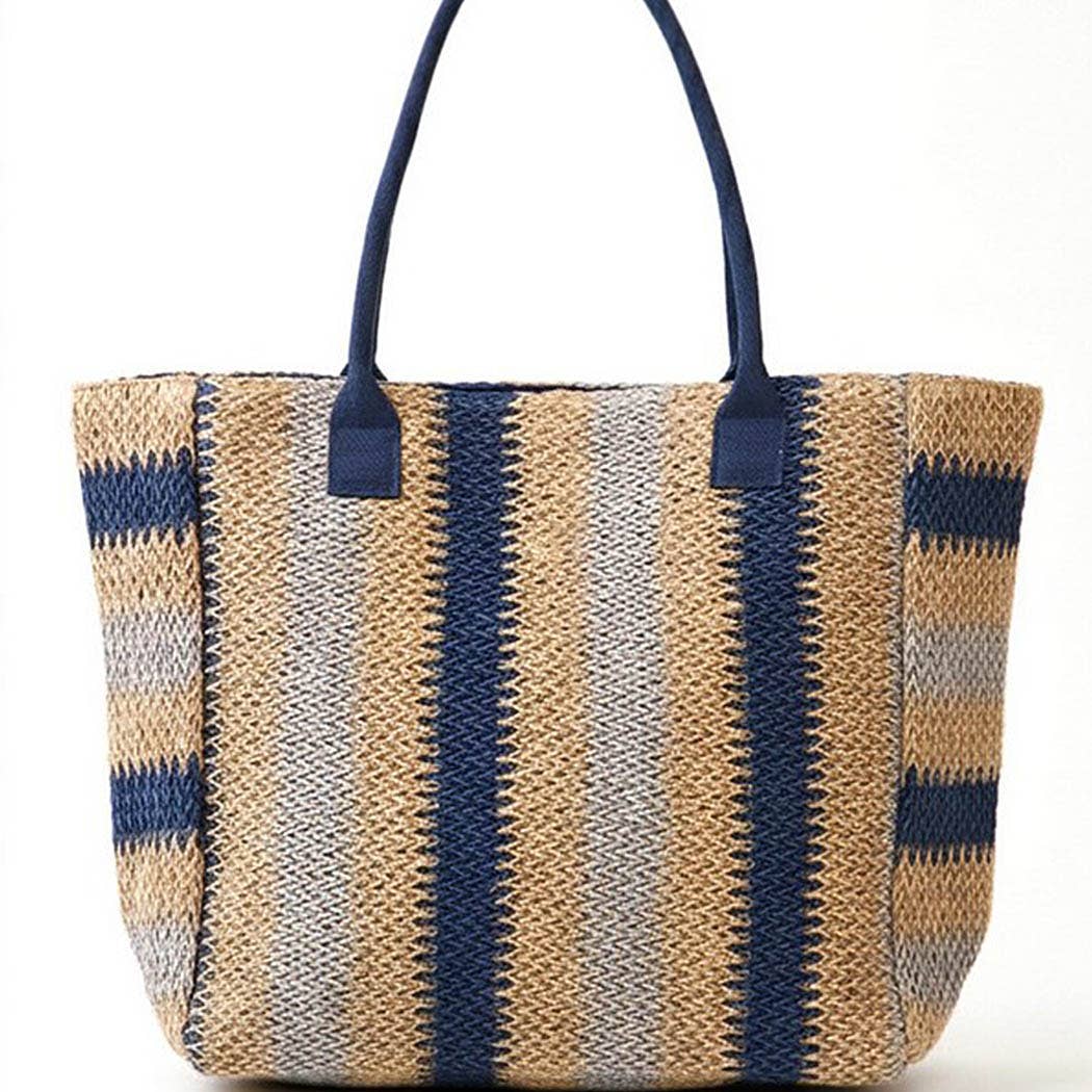 3AM BY H&D ACCESSORIES - Natural Brown Multi Color Stripe Straw Tote Bag