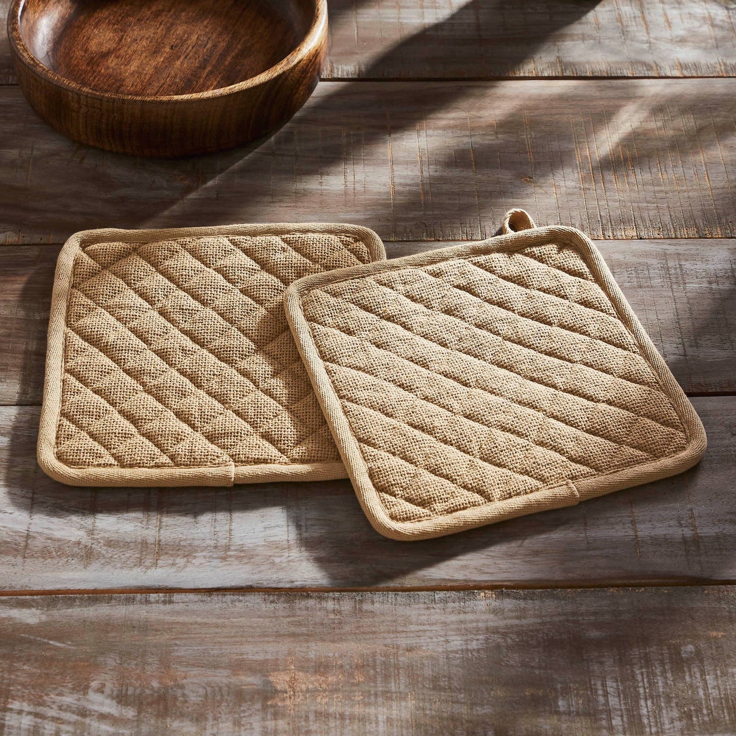 VHC Brands - Burlap Natural Pot Holder Set of 2 8x8