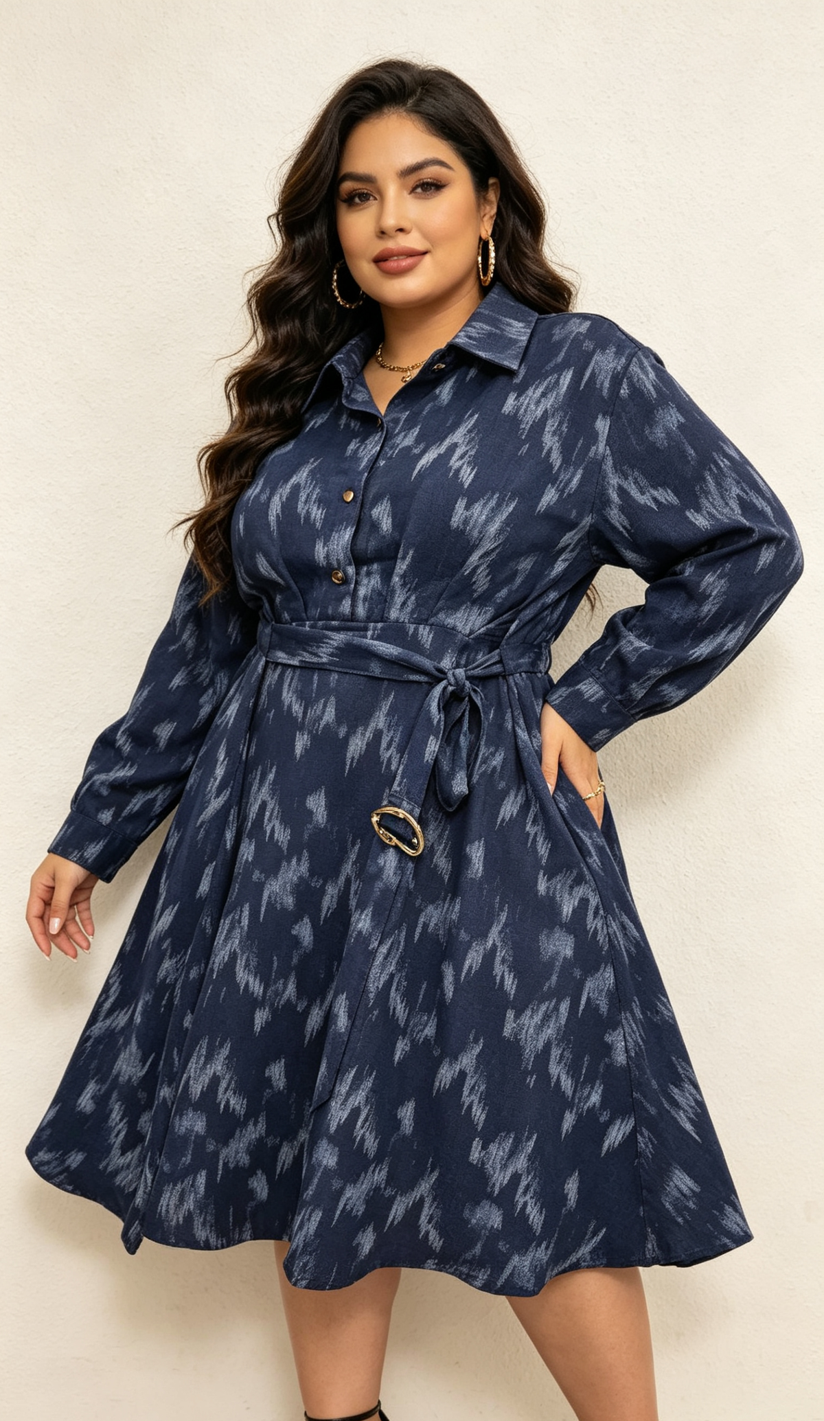 2W - Plus-size sequin shirt dress with belt
