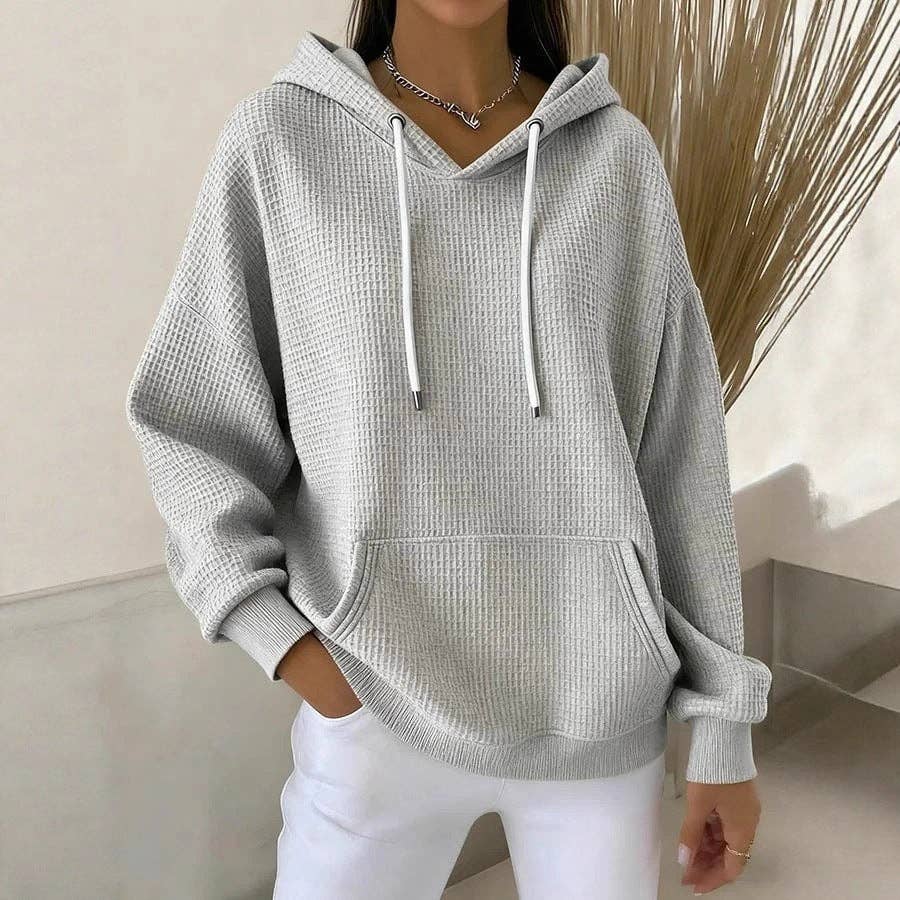 Suhkasana - Waffle Knit Hoodie Drawstring Oversized Sweatshirt