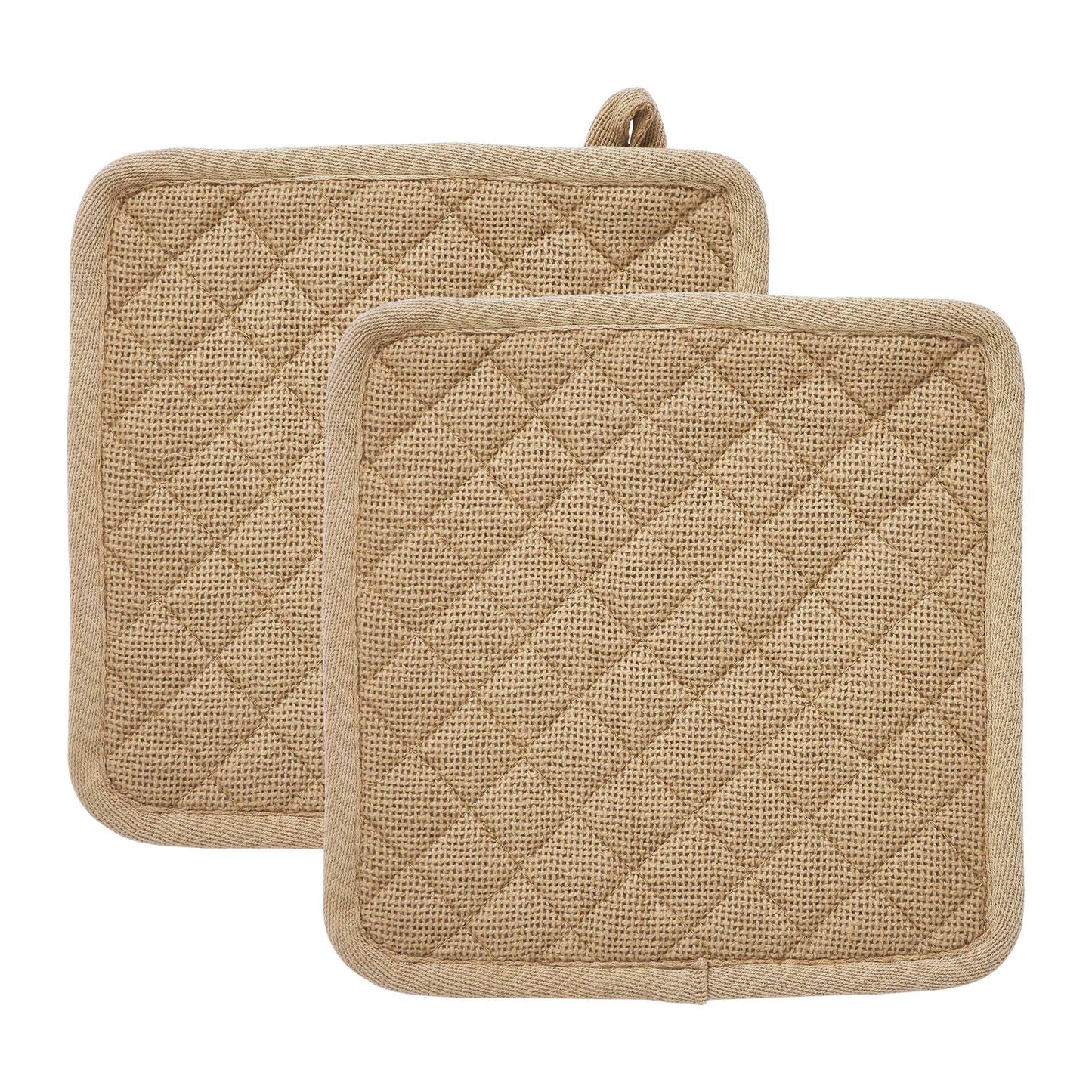 VHC Brands - Burlap Natural Pot Holder Set of 2 8x8