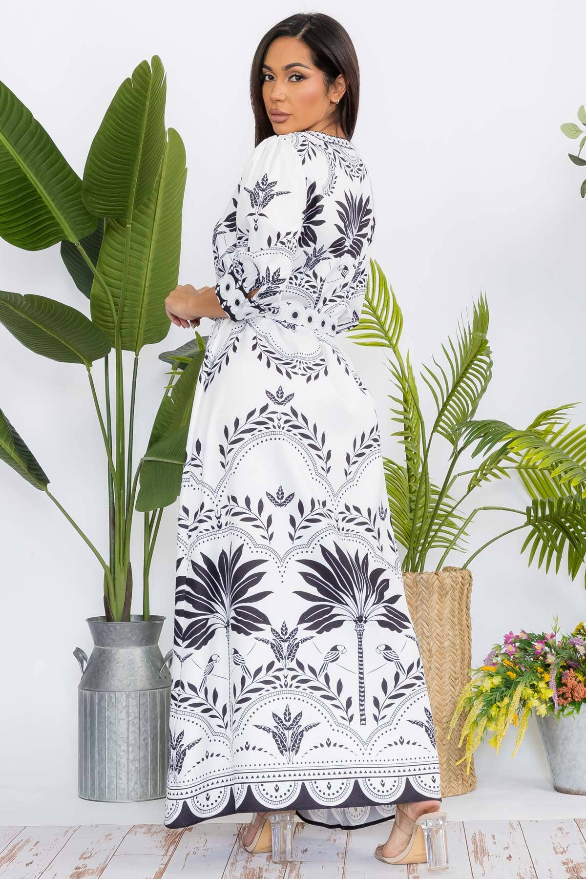 Women's Flower Print Button Down Maxi Dress